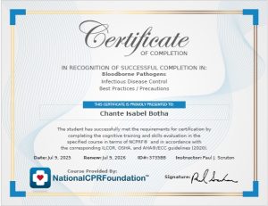 Chante Blood Certificate